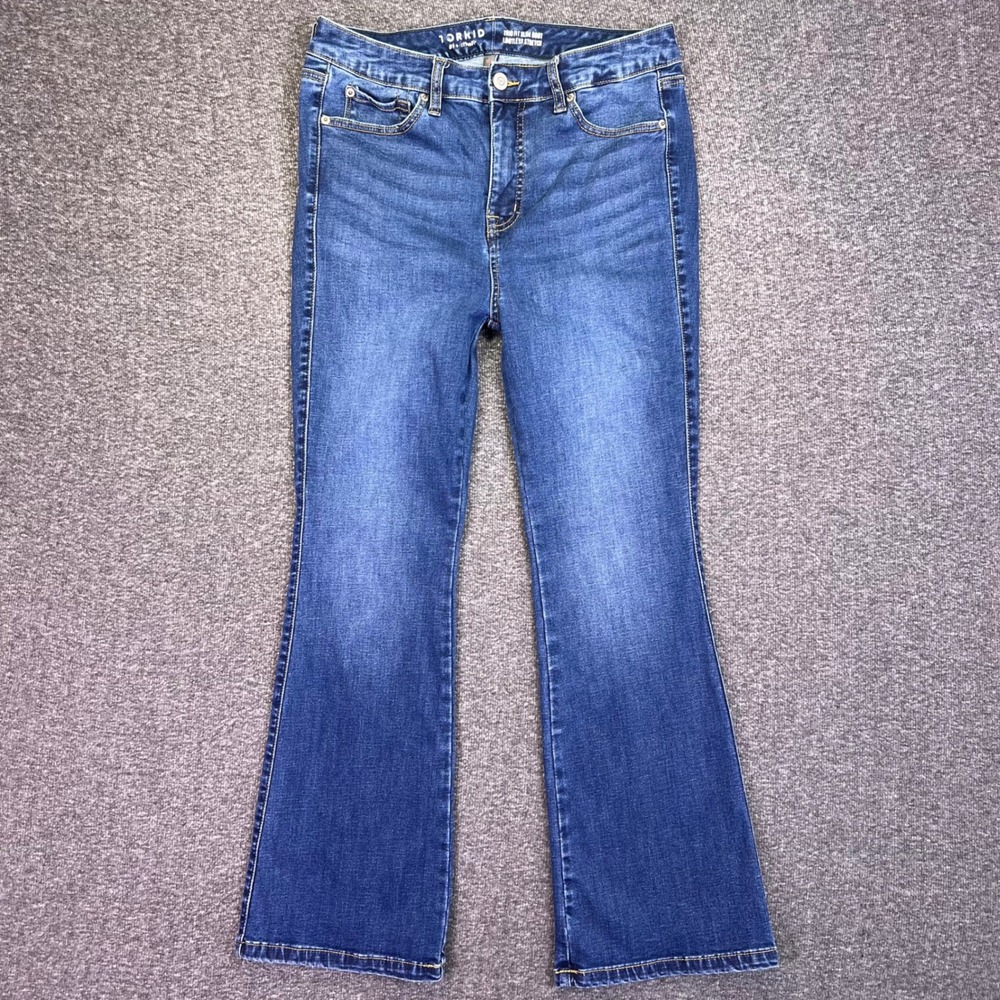 Torrid Slim Bootcut Jeans Womens 10/14 Short Blue Trio Fit Stretch Casual 31x28